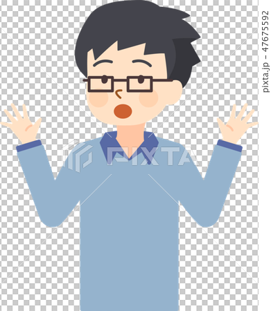 父　手をあげて驚く　左向き 47675592