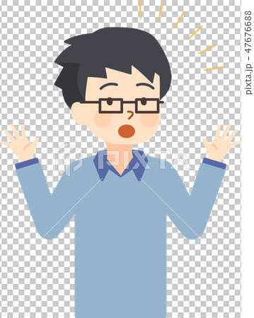 父　手をあげて驚く　記号　右向き 47676688