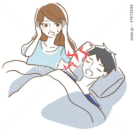 夫のいびきが五月蝿くて眠れない妻のイラスト素材