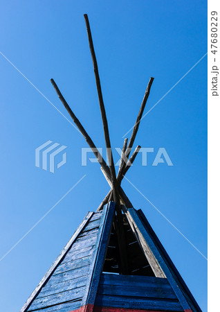 Top of a wooden wigwam Top of a wooden wigwam 47680229
