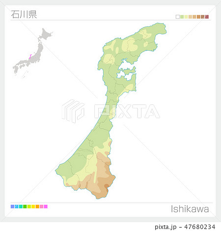 石川県の地図 等高線 色分け のイラスト素材