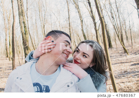 Happy couple in love hugging and sharing emotions Happy couple in love hugging and sharing emotions 47680367