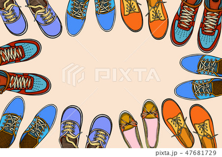 Background of many sports shoes 47681729