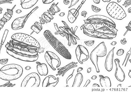 Seamless pattern barbecue grill. 47681767