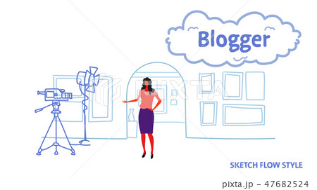 woman blogger recording video on camera female guide standing art gallery museum interior online woman blogger recording video on camera female guide standing art gallery museum interior online 47682524