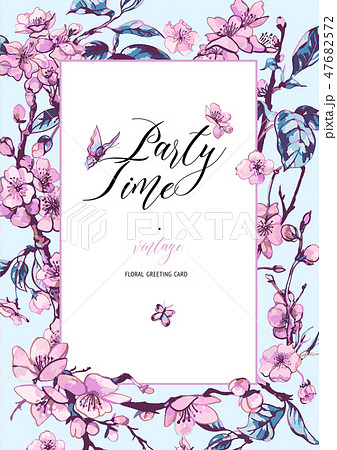 Vector spring natural vertical frame, greeting card, vintage flo 47682572
