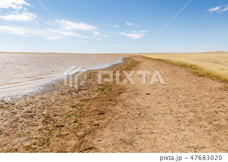 a small lake in the mongolian steppe a small lake in the mongolian steppe 47683020