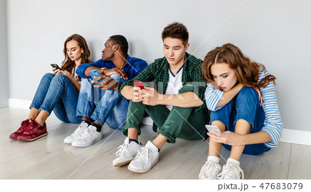 group of cheerful young people men and women 47683079