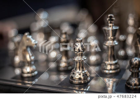 silver chess model on board strategic game 47683224