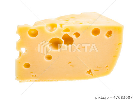 piece of yellow semi-hard swiss cheese isolated 47683607