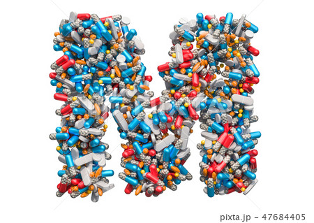Letter M from medicine pills, capsules, tablets 47684405