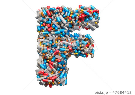 Letter F from medicine pills, capsules, tablets 47684412