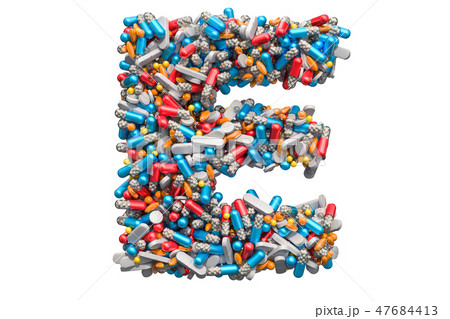 Letter E from medicine pills, capsules, tablets 47684413