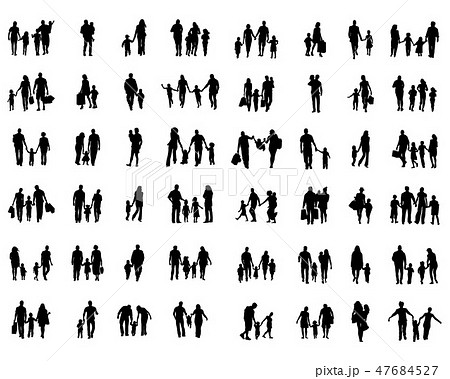Black silhouettes of families in walk o Black silhouettes of families in walk o 47684527