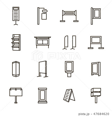 Exhibition Stand Signs Black Thin Line Icon Set. Vector Exhibition Stand Signs Black Thin Line Icon Set. Vector 47684620
