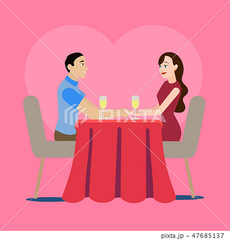 Cartoon Loving Couple in a Cafe Concept for Ad. Vector 47685137