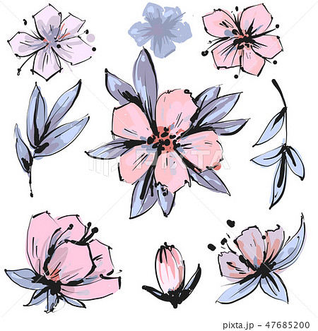 Vector Spring Blossom Pink Flower Set Flower のイラスト素材