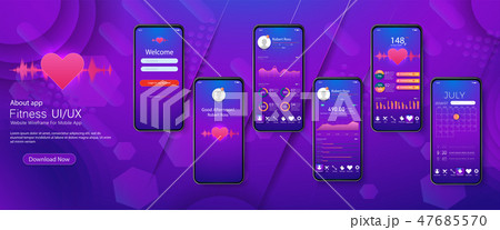 Different UI, UX, GUI screens fitness app 47685570