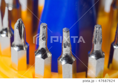 Set of screwdrivers in macro photography 47687624