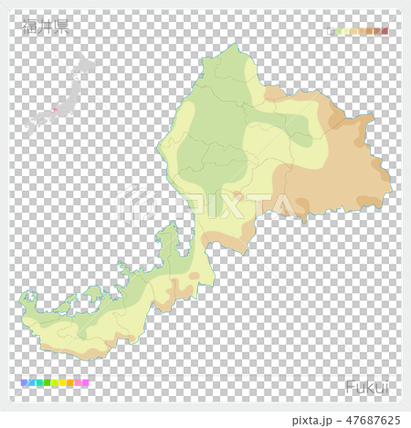 福井県の地図（等高線・色分け） 47687625