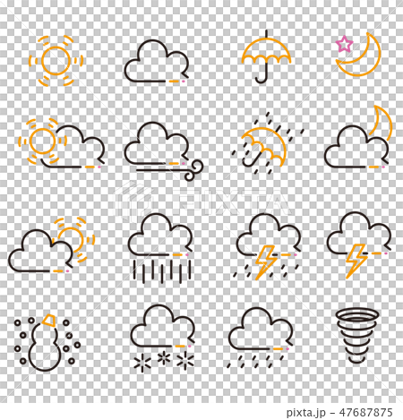 3 Color Line Drawing Weather Icon Black Tone Stock Illustration