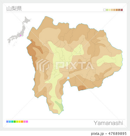 山梨県の地図 等高線 色分け のイラスト素材 47689895 Pixta