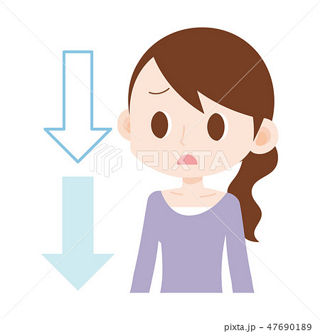 女性上半身　ダウン　下向き矢印 47690189