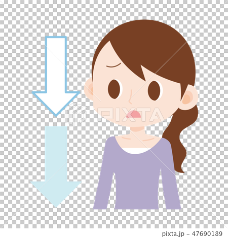 女性上半身　ダウン　下向き矢印 47690189