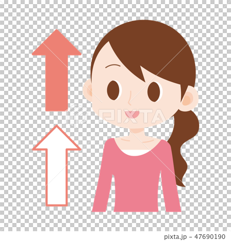 女性上半身 アップ 上向き矢印 女性上半身 アップ 上向き矢印 47690190