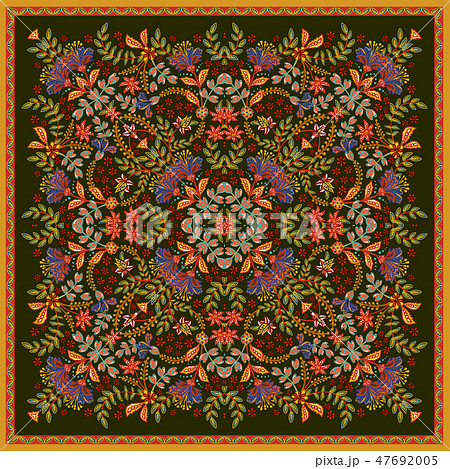 Design for square pocket, shawl, textile. Hand draw fantasy floral pattern. Vector template Design for square pocket, shawl, textile. Hand draw fantasy floral pattern. Vector template 47692005