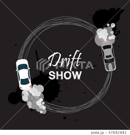 Car drift card vector illustration. Drift show banner, poster, brochure, flyer. Top view of a Car drift card vector illustration. Drift show banner, poster, brochure, flyer. Top view of a 47692881