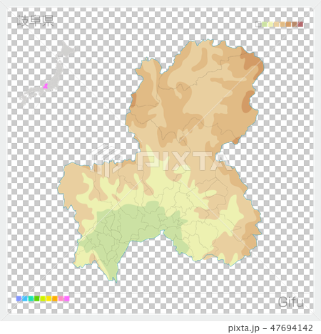 岐阜県の地図（等高線・色分け） 47694142