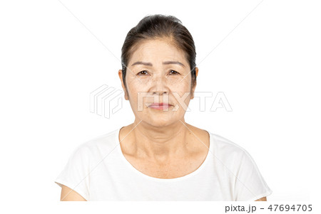 elderly asian woman portrait isolated on white 47694705