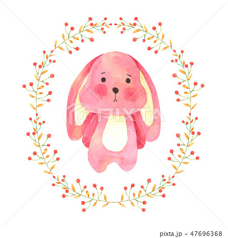 Bunny in Flower wreat watercolor. Cute Rabbit Bunny in Flower wreat watercolor. Cute Rabbit 47696368