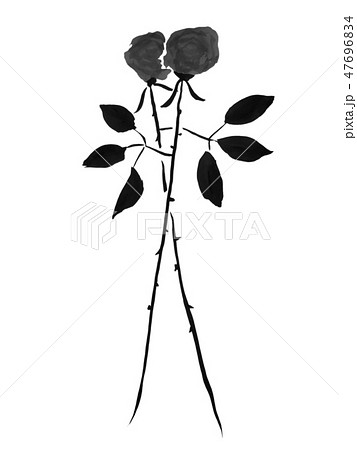 薔薇 水墨画イラスト グレー 手書きのイラスト素材