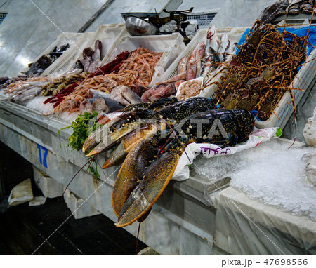Seafood table the Casablanca fishmarket, Morocco Seafood table the Casablanca fishmarket, Morocco 47698566