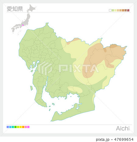 愛知県の地図（等高線・色分け）