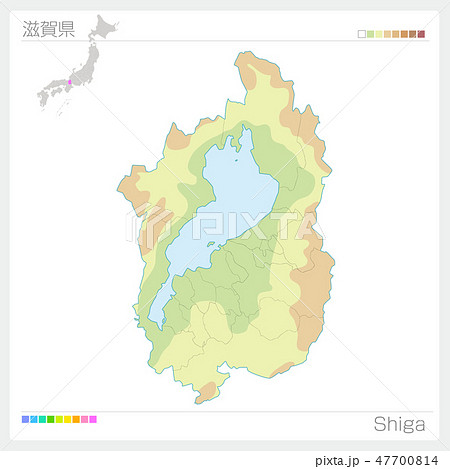 滋賀県の地図 等高線 色分け のイラスト素材