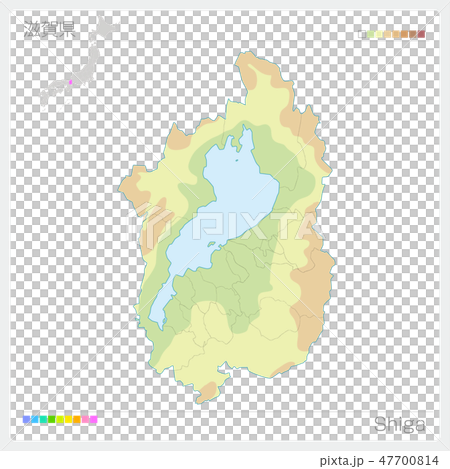 滋賀県の地図 等高線 色分け のイラスト素材