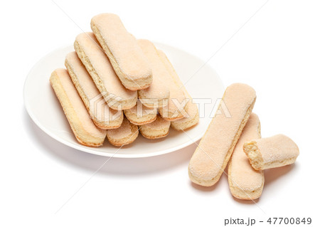 Traditional Italian Savoiardi ladyfingers Biscuits on White Background 47700849