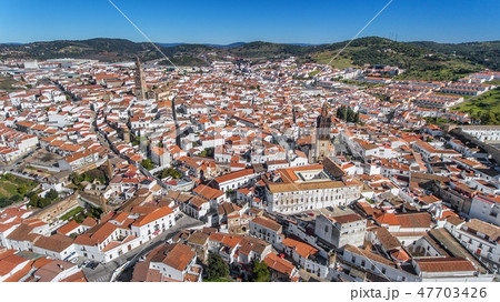 Aerial. Historic Spanish village Jerez de los Caballeros filmed from the sky. Aerial. Historic Spanish village Jerez de los Caballeros filmed from the sky. 47703426