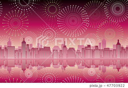 シームレスな都市と花火の背景 47703922