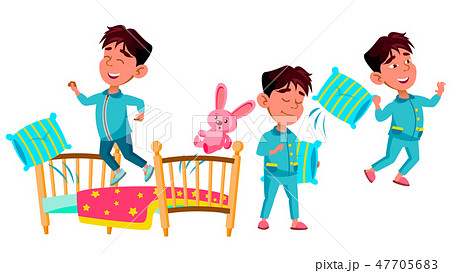 Asian Boy Kindergarten Kid Poses Set Vector. Preschool. Sleep, Bedroom. Pillow,Toy. Young Positive Asian Boy Kindergarten Kid Poses Set Vector. Preschool. Sleep, Bedroom. Pillow,Toy. Young Positive 47705683
