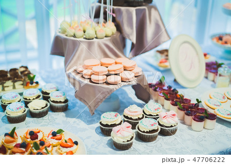 Delicious wedding reception candy bar dessert table 47706222