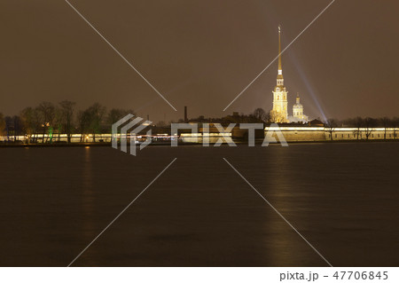 Petropavlovsk fortress at night in St. Petersburg 47706845