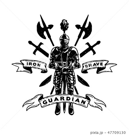 Hand drawn Knight in armor, weapons. 47709130