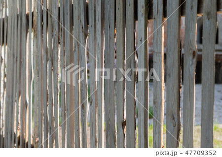 Wooden peeled fence, wooden background on a sunny 47709352