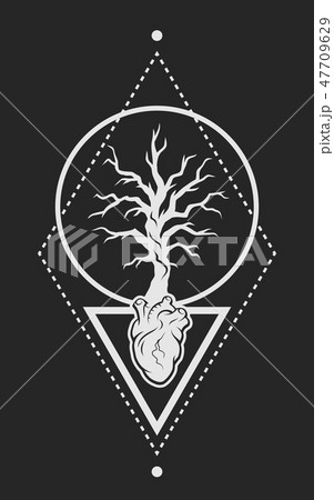 Tree and heart with geometric elements.のイラスト素材 [47709629