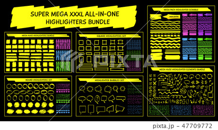 Huge highlight marker sketchy scribble vector set 47709772