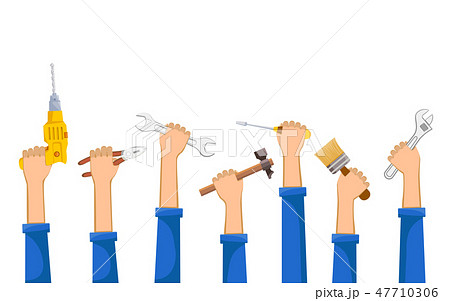 Workers hold industrial tools 47710306